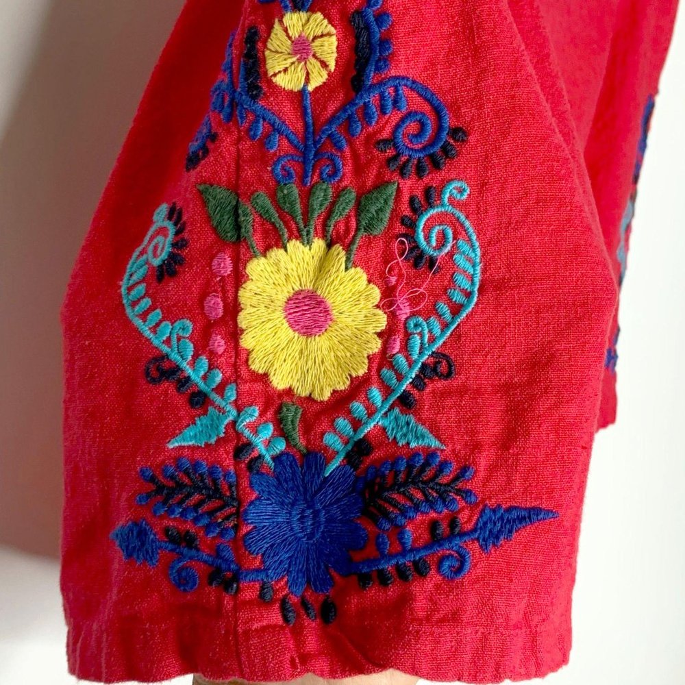 BP. Embroidered Festival‎ Boho Red Linen Blend Shorts Sz S - Picture 6 of 10